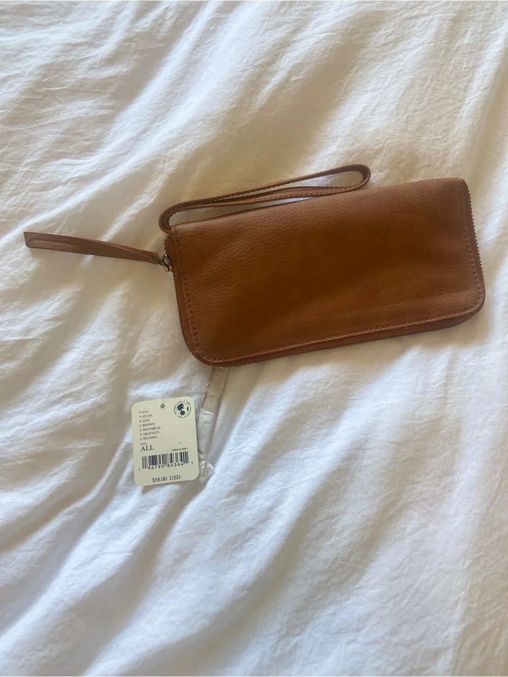 Free People Cognac Leather Wristlet Clutch